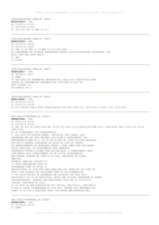 CURITIBA/AFONSO PENA,PR (SBCT)
E0197/2019 - CNS
B) 03/02/19 01:41
C) 08/02/19 23:59
E) ILS ICT CAT II RWY 15 U/S
CURITIBA/AFONSO PENA,PR (SBCT)
E2943/2018 - NAV
B) 15/01/19 11:00
C) 26/03/19 19:00
D) JAN 15 18 FEB 12 19 MAR 19 26 1100-1900
E) LANCAMENTO DE FOGUETE ACONTECERA CENTRO 252532S/0490550W (PIRAQUARA, PR)
RAIO 500M RTO COOR SBR531
F) GND
G) FL060
CURITIBA/AFONSO PENA,PR (SBCT)
Z2320/2017 - OTR
B) 08/08/17 18:37
C) PERM
E) AIS SALA DE INFORMACAO AERONAUTICA (SALA AIS) MODIFICADO PARA
CENTRO DE INFORMACOES AERONAUTICAS CURITIBA (C-AIS CW)
REF: ROTAER 3-C
AIP-BRASIL AD 2
CURITIBA/AFONSO PENA,PR (SBCT)
E2911/2018 - OTR
B) 02/01/19 00:00
C) 25/03/19 23:59
E) AIS ACEITA PLN E SUAS ATUALIZACOES POR TEL: PLN (41) 3251-5822 E FAX: (41) 3251-5821
SAO PAULO/CONGONHAS,SP (SBSP)
Z2082/2018 - AGA
B) 28/11/18 09:00
C) 25/02/19 02:00
D) NOV 28 TIL 30 0900-1200 DEC 03/04 TIL FEB 15/16 0800-0100 FEB 16/17 0800-0200 FEB 17/18 TIL 24/25
0900-0200
E) AD COORDENADO, EM CONSEQUENCIA:
1- ALL ACFT DA AVIACAO GERAL, INCLUSIVE TAXI AEREO, QUE
PRETENDAM OPR EM SBSP DEVERAO SOLICITAR O ATENDIMENTO COM
ANTECEDENCIA MNM DE 01 HR 30 MIN E MAX DE 120HR DA HORA DESEJADA
DAS OPS A CENTRAL INTEGRADA DE SLOTS NO SITE DO CENTRO
DE GERENCIAMENTO DA NAVEGACAO AEREA - CGNA (WWW.CGNA.GOV.BR)NA
OPCAO SERVICOS, OU DIRETAMENTE PELO ENDERECO
ELETRONICO HTTPS://SIGMA.CGNA.GOV.BR/SLOT. O ATENDIMENTO SERA
CONFIRMADO PELO FORNECIMENTO DE UM CODIGO ALFANUMERICO
QUE DEVERA CONSTAR NO ITEM 18 DO PLN, PRECEDIDO DA SIGLA
RMK/CLR.
EXEMPLO: RMK/CLR SPPG987547.
2- SEJA CONSIDERADO ESTE AP
COORDENADO COMO DE NIVEL A,
NECESSITANDO DE SLOT ATC PARA REALIZAR OPS TANTO DE LDG COMO DE
TKOF E NAO PODERA SER UTILIZADO COMO AD DE ALTERNATIVA.
3- AS SOLICITACOES DE ALTERACAO NA ALOCACAO DOS SLOT ATC,
RELATIVAS A AD OU DE MATRICULA, DESDE QUE AS ACFT PERTENCAM AO MESMO
OPR/EXPLORADOR, DEVERAO SER REALIZADAS PELO TEL 21 2101-6378
CENTRAL INTEGRADA DE SLOT.
4- AS ACFT DE ASA ROTATIVA EM FLT VFR(V), VFR/IFR(Z), IFR/VFR(Y)
E IFR(I) ESTAO DISPENSADAS DO SLOT ATC. DEVERA SER INFORMADO NO
CAMPO 18 DO PLN A SEGUINTE INFO: STS/ATFMX RMK/OPERACAO HEL
SAO PAULO/CONGONHAS,SP (SBSP)
Z0940/2018 - AGA
B) 01/06/18 15:16
C) PERM
AISWEB - BOLETIM PERSONALIZADO - 03/02/2019 às 02:45:46 UTC - Total de Páginas: 43
página 15 de 43 :: IP 201.6.228.231 :: check DC04F6DB-FF8D-4172-97BDDF6D2470DA88
 