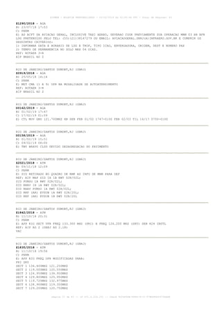 Z1290/2018 - AGA
B) 23/07/18 17:03
C) PERM
E) AD ACFT DA AVIACAO GERAL, INCLUSIVE TAXI AEREO, DEVERAO COOR PREVIAMENTE SUA OPERACAO MNM 03 HR BFR
LDG PRETENDIDO PELO TEL: (55)(21)38147279 OU EMAIL: AVIACAOGERAL.SBRJ(A)INFRAERO.GOV.BR E CUMPRIR OS
SEGUINTES CRITERIOS:
1) INFORMAR DATA E HORARIO DE LDG E TKOF, TIPO ICAO, ENVERGADURA, ORIGEM, DEST E NUMERO PAX
2) TEMPO DE PERMANENCIA NO SOLO MAX 04 DIAS.
REF: ROTAER 3-R
AIP BRASIL AD 2
RIO DE JANEIRO/SANTOS DUMONT,RJ (SBRJ)
Z0919/2018 - AGA
B) 25/05/18 14:14
C) PERM
E) MET CMA (1 A 9) OPR NA MODALIDADE DE AUTOATENDIMENTO
REF: ROTAER 3-R
AIP BRASIL AD 2
RIO DE JANEIRO/SANTOS DUMONT,RJ (SBRJ)
D0162/2019 - AGA
B) 01/02/19 17:47
C) 17/02/19 01:59
E) CTL MOV GND 121.700MHZ HR SER FEB 01/02 1747-0100 FEB 02/03 TIL 16/17 0750-0100
RIO DE JANEIRO/SANTOS DUMONT,RJ (SBRJ)
D0158/2019 - AGA
B) 01/02/19 15:51
C) 09/02/19 08:00
E) TWY BRAVO CLSD DEVIDO DESAGREGACAO DO PAVIMENTO
RIO DE JANEIRO/SANTOS DUMONT,RJ (SBRJ)
Z2021/2018 - ATM
B) 09/11/18 12:09
C) PERM
E) SID RETIRADO NO QUADRO DE RMK AS INFO DE MNM PARA DEP
REF: AIP MAP SID IH 1B RWY 02R/02L;
SID PUMSO 1B RWY 02R/02L;
SID RNAV IH 1A RWY 02R/02L;
SID RNAV PUMSO 1A RWY 02R/02L;
SID RNP (AR) EVSOB 1A RWY 02R/20L;
SID RNP (AR) EVSOB 1B RWY 02R/20L
RIO DE JANEIRO/SANTOS DUMONT,RJ (SBRJ)
Z1842/2018 - ATM
B) 11/10/18 20:31
C) PERM
E) APP RIO SECT VFR FREQ 133.300 MHZ (PRI) E FREQ 126.200 MHZ (SRY) SER H24 INSTL
REF: AIP AD 2 (SBRJ AD 2.18)
VAC
RIO DE JANEIRO/SANTOS DUMONT,RJ (SBRJ)
Z1835/2018 - ATM
B) 11/10/18 19:56
C) PERM
E) APP RIO FREQ OPR MODIFICADAS PARA:
PRI SRY
SECT 1 134.400MHZ 121.250MHZ
SECT 2 119.000MHZ 120.550MHZ
SECT 3 124.950MHZ 134.950MHZ
SECT 4 129.800MHZ 125.950MHZ
SECT 5 119.725MHZ 132.975MHZ
SECT 6 128.900MHZ 119.350MHZ
SECT 7 129.200MHZ 120.750MHZ
AISWEB - BOLETIM PERSONALIZADO - 03/02/2019 às 02:45:46 UTC - Total de Páginas: 43
página 27 de 43 :: IP 201.6.228.231 :: check DC04F6DB-FF8D-4172-97BDDF6D2470DA88
 