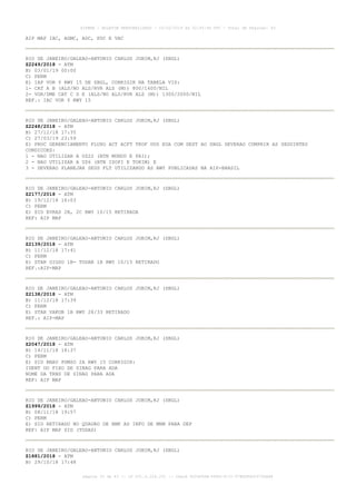 AIP MAP IAC, AGMC, ADC, PDC E VAC
RIO DE JANEIRO/GALEAO-ANTONIO CARLOS JOBIM,RJ (SBGL)
Z2249/2018 - ATM
B) 03/01/19 00:00
C) PERM
E) IAP VOR Y RWY 15 DE SBGL, CORRIGIR NA TABELA VIS:
1- CAT A B (ALS/NO ALS/RVR ALS (M)) 800/1600/NIL
2- VOR/DME CAT C D E (ALS/NO ALS/RVR ALS (M)) 1300/2000/NIL
REF.: IAC VOR Y RWY 15
RIO DE JANEIRO/GALEAO-ANTONIO CARLOS JOBIM,RJ (SBGL)
Z2248/2018 - ATM
B) 27/12/18 17:35
C) 27/03/19 23:59
E) PROC GERENCIAMENTO FLUXO ACT ACFT TKOF DOS EUA COM DEST AO SBGL DEVERAO CUMPRIR AS SEGUINTES
CONDICOES:
1 - NAO UTILIZAR A UZ22 (BTN MUNUD E PAI);
2 - NAO UTILIZAR A UZ6 (BTN ISOPI E TOKIM) E
3 - DEVERAO PLANEJAR SEUS FLT UTILIZANDO AS AWY PUBLICADAS NA AIP-BRASIL
RIO DE JANEIRO/GALEAO-ANTONIO CARLOS JOBIM,RJ (SBGL)
Z2177/2018 - ATM
B) 19/12/18 16:03
C) PERM
E) SID EVRAD 2B, 2C RWY 10/15 RETIRADA
REF: AIP MAP
RIO DE JANEIRO/GALEAO-ANTONIO CARLOS JOBIM,RJ (SBGL)
Z2139/2018 - ATM
B) 11/12/18 17:41
C) PERM
E) STAR GIGSO 1B- TODAB 1B RWY 10/15 RETIRADO
REF.:AIP-MAP
RIO DE JANEIRO/GALEAO-ANTONIO CARLOS JOBIM,RJ (SBGL)
Z2138/2018 - ATM
B) 11/12/18 17:39
C) PERM
E) STAR VAKUB 1B RWY 28/33 RETIRADO
REF.: AIP-MAP
RIO DE JANEIRO/GALEAO-ANTONIO CARLOS JOBIM,RJ (SBGL)
Z2047/2018 - ATM
B) 14/11/18 18:37
C) PERM
E) SID RNAV PUMSO 2A RWY 15 CORRIGIR:
IDENT DO FIXO DE SINAG PARA ADA
NOME DA TRNS DE SINAG PARA ADA
REF: AIP MAP
RIO DE JANEIRO/GALEAO-ANTONIO CARLOS JOBIM,RJ (SBGL)
Z1999/2018 - ATM
B) 08/11/18 19:57
C) PERM
E) SID RETIRADO NO QUADRO DE RMK AS INFO DE MNM PARA DEP
REF: AIP MAP SID (TODAS)
RIO DE JANEIRO/GALEAO-ANTONIO CARLOS JOBIM,RJ (SBGL)
Z1881/2018 - ATM
B) 29/10/18 17:48
AISWEB - BOLETIM PERSONALIZADO - 03/02/2019 às 02:45:46 UTC - Total de Páginas: 43
página 33 de 43 :: IP 201.6.228.231 :: check DC04F6DB-FF8D-4172-97BDDF6D2470DA88
 