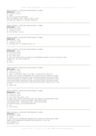 BRASILIA/PRES. JUSCELINO KUBITSCHEK,DF (SBBR)
Z2445/2017 - CNS
B) 14/08/17 23:43
C) PERM
E) NDB CH 240 KHZ RETIRADO
REF: AIP-BRASIL ENR 6 ENRC L2/H2, L5/H5
AIP-MAP ARC BRASILIA, ATCSMAC BRASILIA
BRASILIA/PRES. JUSCELINO KUBITSCHEK,DF (SBBR)
F0531/2019 - CNS
B) 27/03/19 22:04
C) 23/06/19 23:59
E) ILS OM RWY 11L U/S
BRASILIA/PRES. JUSCELINO KUBITSCHEK,DF (SBBR)
F0485/2019 - CNS
B) 21/03/19 17:46
C) 17/06/19 23:59
E) VOR/DME BSI 116.30MHZ/CH110X U/S
BRASILIA/PRES. JUSCELINO KUBITSCHEK,DF (SBBR)
F2542/2018 - NAV
B) 03/01/19 08:00
C) 01/04/19 23:00
D) DLY 0800-2300
E) PJE SUBJ AUTH/COOR APP BRASILIA ACONTECERA CENTRO 154146.01S0475036.89W
(BRASILIA, DF) RAIO 02KM RTO
F) SFC
G) FL150
BRASILIA/PRES. JUSCELINO KUBITSCHEK,DF (SBBR)
F0271/2019 - NAV
B) 14/02/19 19:00
C) 13/05/19 21:00
D) FEB 14 1900-2100 FEB 15 TIL MAY 13 1000-1300 1900-2100
E) EXER (VOO LIVRE) ACONTECERA SUBJ AUTH/COOR APP BRASILIA COORD
154455S0474656W,154200S0474123W,153812S0474428W,154001S0474830W,
154217S0474901W,153318S0475916W, 154330S0480452W,154642S0475741W,
154337S0475544W,154047S0475537W,154123S0475230W,154239S0475301W,
154330S0475354W,154420S0475310W,154455S0474656W (BRASILIA,DF) DNG
F) SFC
G) 450FT AGL
BRASILIA/PRES. JUSCELINO KUBITSCHEK,DF (SBBR)
F0086/2019 - NAV
B) 24/01/19 10:00
C) 22/04/19 21:00
D) DLY 1000-1300 1900- 2100
E) EXER (VOO LIVRE) SUBJ AUTH/COOR APP BRASILIA ACONTECERA COORD
155652S0475947W, 155825S0475928W, 160425S0474708W,
161349S0481057W, 155836S0475940W, 155813S0480056W,
155739S0481232W, 155752S0480105W DNG
F) SFC
G) 350 FT AGL
BRASILIA/PRES. JUSCELINO KUBITSCHEK,DF (SBBR)
Z2321/2017 - OTR
B) 08/08/17 18:42
C) PERM
E) AIS SALA DE INFORMACAO AERONAUTICA (SALA AIS) MODIFICADO PARA
CENTRO DE INFORMACOES AERONAUTICAS BRASILIA (C-AIS BS)
REF: ROTAER 3-B
AIP-BRASIL AD 2
AISWEB - BOLETIM PERSONALIZADO - 01/04/2019 às 12:49:14 UTC - Total de Páginas: 44
página 43 de 44 :: IP 201.81.161.0 :: check 32BDB3E7-384A-4544-9F54EB5B13A3979C
 