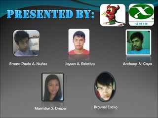 Emma Paolo A. Nuñez Jayson A. Relativo Anthony  V. Caya Marmilyn S. Draper Bravnel Enciso 