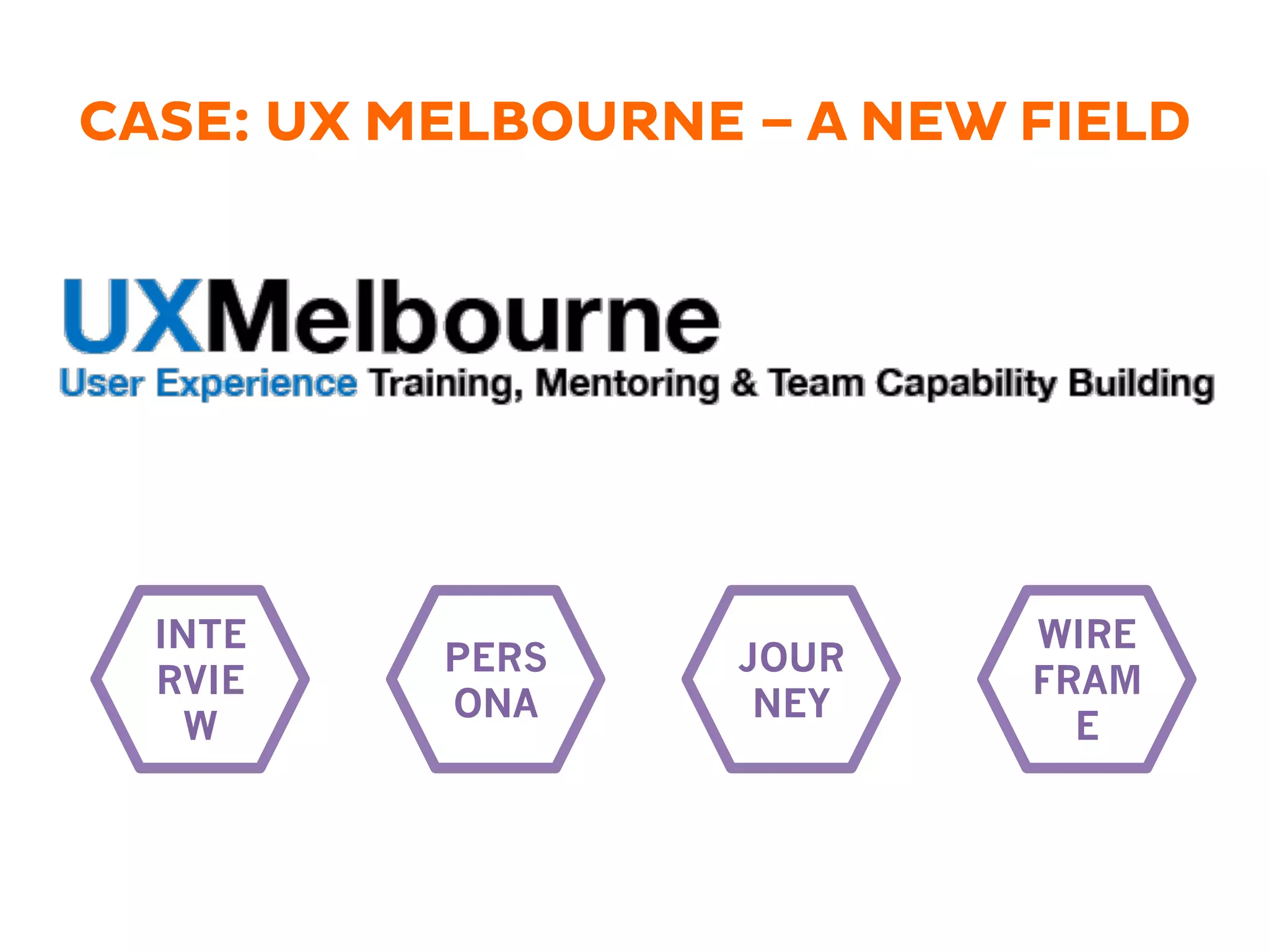 CASE: UX MELBOURNE – A NEW FIELD
PERS
ONA
JOUR
NEY
WIRE
FRAM
E
INTE
RVIE
W
 