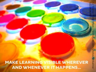 MAKE LEARNING VISIBLE WHEREVER
AND WHENEVER IT HAPPENS…
CclicenseFlickrhttps://www.flickr.com/photos/cmkalina/
5223696997/
 