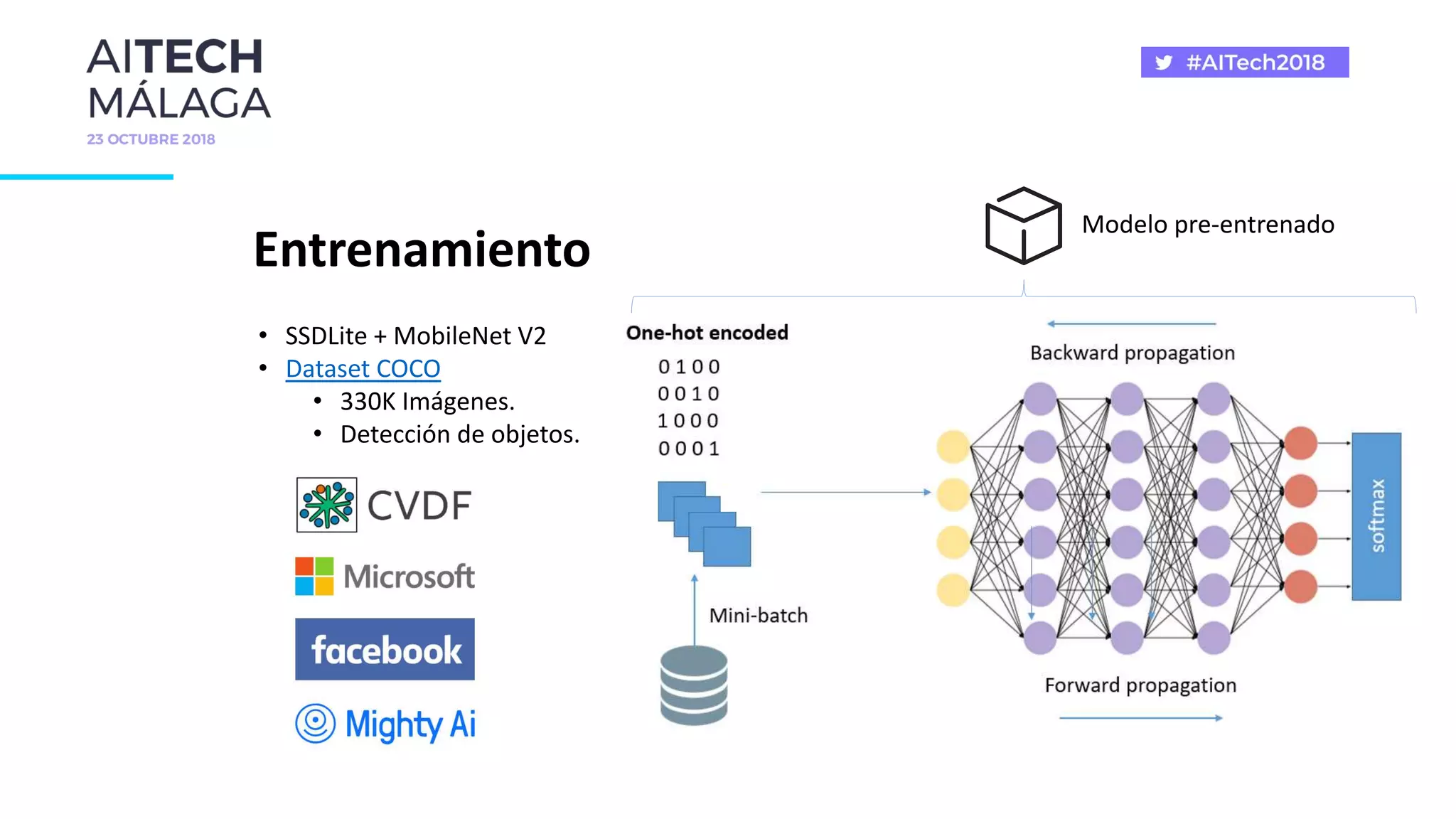 Entrenamiento
• SSDLite + MobileNet V2
• Dataset COCO
• 330K Imágenes.
• Detección de objetos.
Modelo pre-entrenado
 