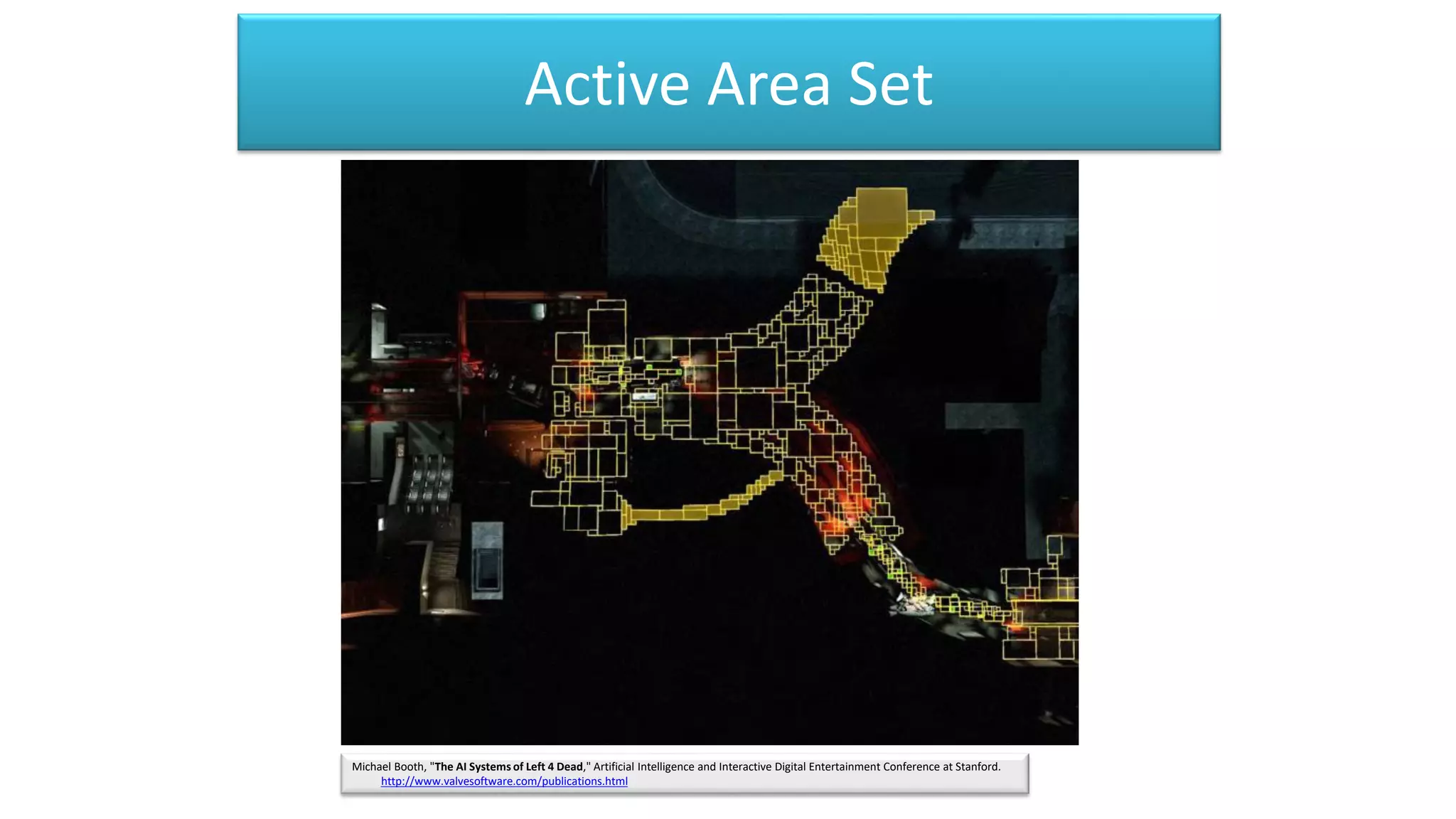 Active Area Set
Michael Booth, "The AI Systems of Left 4 Dead," Artificial Intelligence and Interactive Digital Entertainment Conference at Stanford.
http://www.valvesoftware.com/publications.html
 