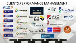 CLIENTS:PERFORMANCE MANAGEMENT
GHANA
ZAMBIA
CONGO
RWANDA
SIERRA LEONE
GAMBIA
BENIN
TOGO
SENEGAL
C’IVOIRE
 