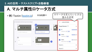? ) Testim (testim.io)
A. ޥԥ`ʽ
3. AIλ C ƥȥץԶޏ
{ `䤨Ȥ
ؤߤ
 