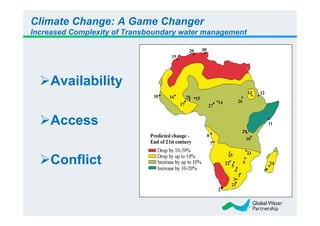 Climate Change: A Game Changer
Increased Complexity of Transboundary water management




     Availability

     Access

     Conflict
 
