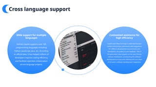 GitHub Copilot supports over 100
programming languages including
Python, JavaScript, Java, etc. According
to official data, it has helped millions of
developers improve coding efficiency
and facilitate seamless collaboration
across language projects.
Copilot uses deep learning to understand project
context and provide customized code suggestions
for different development environments and
frameworks. According to user feedback, 75% of
the generated code snippets can be used directly
without modification, accelerating the software
development process and reflecting the core value
of AI tools in software development integration.
Wide support for multiple
languages
Customized assistance for
high efficiency
Cross language support
 