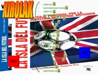 KIROLAK KIROLAK CHELSEA MANCHESTER UNITED ARSENAL TOTTENHAM MANCHESTER CITY ASTON VILLA LIVERPOOL EVERTON BIRMINGHAM BLACKBURN STOKE CITY FULHAM SUNDERLAN BOLTON  WOLVES WIGAN ATHLELITIC WEST HAM UNITED BURNLEY HULL CITY PORTSMOUTH 