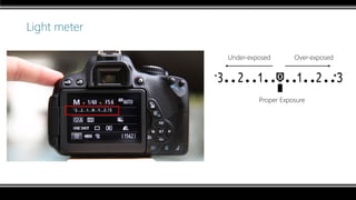 Light meter
Proper Exposure
Under-exposed Over-exposed
 