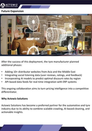 How to Effectively Use Competitor Price Trackers:
Operational Guidance and Benefits
Introduction
In the dynamic landscape of eCommerce, pricing strategy stands paramount, especially for digital storefronts.
Modern consumers are discerning, often prioritizing price comparison as a pivotal step before purchasing. The
allure of securing the best deals and most competitive prices drives this behavior. Consequently, a significant
portion of online shoppers actively engage in price monitoring across various platforms. Recognizing this trend,
online retailers must adeptly employ competitor price trackers to stay ahead.
By leveraging retail data scraping techniques, businesses can collect comprehensive retail data, offering insights
into the broader market's pricing landscape. Such price intelligence empowers retailers to craft a robust pricing
strategy, bolstering sales, enhancing profit margins, and fostering customer loyalty. Moreover, a data-driven
eCommerce pricing approach ensures competitiveness, with dynamic pricing becoming increasingly prevalent.
In essence, utilizing a competent competitor price tracker facilitates effective pricing optimization and solidifies a
retailer's position in the fiercely competitive eCommerce arena.
How to Use Zomato API to Scrape Restaurant Data – A
Detailed Guide
In the dynamic world of digital gastronomy, where culinary delights and dining experiences
are increasingly explored and celebrated online, the demand for up-to-date restaurant data
is insatiable. As food enthusiasts and businesses seek the latest insights into menus, reviews,
and more, the Zomato API emerges as a powerful tool for scraping this invaluable
information.
Introduction
Our comprehensive guide delves into the intricate art of utilizing the Zomato API to scrape
restaurant data. Whether you're a restaurateur striving to understand your competitors, a
food blogger searching for fresh content, or a data enthusiast eager to explore culinary
trends, this guide will serve as your compass in the world of data extraction.
We will navigate through the intricacies of Zomato Scraper, uncovering its capabilities to
provide you with rich, real-time restaurant data. From scraping restaurant details to
accessing customer reviews, our detailed guide ensures that you harness the full potential of
this resource.
What are Datasets? - A Comprehensive Guide
This blog will provide a comprehensive overview of datasets, including their definition, different
types of datasets, and strategies for maximizing the value of data.
What is a Dataset?
Extracting Information from TripAdvisor: A Guide to
Scraping Data from Hotels and Restaurants
Introduction
Leveraging the appropriate API makes scraping TripAdvisor on a large scale a straightforward task.
You don't need to possess advanced computer skills to achieve this. Our comprehensive, step-by-
step guide is designed to walk you through extracting data from TripAdvisor using a user-friendly
web scraping tool.
TripAdvisor stands out as a powerhouse with an extensive database comprising over 8 million
locations, 1 billion reviews, and support for 29 languages. As of 2022, when the cumulative reviews
surpassed the one billion mark, it became evident that TripAdvisor's meticulous gaze would soon
cover every restaurant, hotel, vacation rental, or attraction listing.
Amidst TripAdvisor's vast sea of information lies a treasure trove awaiting extraction, analysis, and
innovative presentation. For those in the tourism, hospitality, or travel sectors, harnessing
TripAdvisor data proves invaluable for monitoring competitors and supporting strategic business
decisions. The TripAdvisor Scraper facilitates seamless and rapid web scraping, offering the most
straightforward route to consistently obtaining data at scale. This article delves into the myriad
benefits of scraping TripAdvisor, shedding light on how this process can be initiated, including
exploring the initial steps involving API utilization. Dive into the realm of data-driven insights with
TripAdvisor scraping.
Unlocking the Potential: The Advantages of
Scraping TripAdvisor Data
Future Expansion
After the success of this deployment, the tyre manufacturer planned
additional phases:
• Adding 10+ distributor websites from Asia and the Middle East
• Integrating social listening data (user reviews, ratings, and feedback)
• Incorporating AI models to predict optimal discount rates by region
• API-based data feeds for real-time integration with ERP systems
This ongoing collaboration aims to turn pricing intelligence into a competitive
differentiator.
Why Actowiz Solutions
Actowiz Solutions has become a preferred partner for the automotive and tyre
industry due to its ability to combine scalable crawling, AI-based cleaning, and
actionable insights.
 