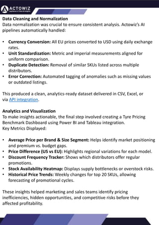 How to Effectively Use Competitor Price Trackers:
Operational Guidance and Benefits
Introduction
In the dynamic landscape of eCommerce, pricing strategy stands paramount, especially for digital storefronts.
Modern consumers are discerning, often prioritizing price comparison as a pivotal step before purchasing. The
allure of securing the best deals and most competitive prices drives this behavior. Consequently, a significant
portion of online shoppers actively engage in price monitoring across various platforms. Recognizing this trend,
online retailers must adeptly employ competitor price trackers to stay ahead.
By leveraging retail data scraping techniques, businesses can collect comprehensive retail data, offering insights
into the broader market's pricing landscape. Such price intelligence empowers retailers to craft a robust pricing
strategy, bolstering sales, enhancing profit margins, and fostering customer loyalty. Moreover, a data-driven
eCommerce pricing approach ensures competitiveness, with dynamic pricing becoming increasingly prevalent.
In essence, utilizing a competent competitor price tracker facilitates effective pricing optimization and solidifies a
retailer's position in the fiercely competitive eCommerce arena.
How to Use Zomato API to Scrape Restaurant Data – A
Detailed Guide
In the dynamic world of digital gastronomy, where culinary delights and dining experiences
are increasingly explored and celebrated online, the demand for up-to-date restaurant data
is insatiable. As food enthusiasts and businesses seek the latest insights into menus, reviews,
and more, the Zomato API emerges as a powerful tool for scraping this invaluable
information.
Introduction
Our comprehensive guide delves into the intricate art of utilizing the Zomato API to scrape
restaurant data. Whether you're a restaurateur striving to understand your competitors, a
food blogger searching for fresh content, or a data enthusiast eager to explore culinary
trends, this guide will serve as your compass in the world of data extraction.
We will navigate through the intricacies of Zomato Scraper, uncovering its capabilities to
provide you with rich, real-time restaurant data. From scraping restaurant details to
accessing customer reviews, our detailed guide ensures that you harness the full potential of
this resource.
What are Datasets? - A Comprehensive Guide
This blog will provide a comprehensive overview of datasets, including their definition, different
types of datasets, and strategies for maximizing the value of data.
What is a Dataset?
Extracting Information from TripAdvisor: A Guide to
Scraping Data from Hotels and Restaurants
Introduction
Leveraging the appropriate API makes scraping TripAdvisor on a large scale a straightforward task.
You don't need to possess advanced computer skills to achieve this. Our comprehensive, step-by-
step guide is designed to walk you through extracting data from TripAdvisor using a user-friendly
web scraping tool.
TripAdvisor stands out as a powerhouse with an extensive database comprising over 8 million
locations, 1 billion reviews, and support for 29 languages. As of 2022, when the cumulative reviews
surpassed the one billion mark, it became evident that TripAdvisor's meticulous gaze would soon
cover every restaurant, hotel, vacation rental, or attraction listing.
Amidst TripAdvisor's vast sea of information lies a treasure trove awaiting extraction, analysis, and
innovative presentation. For those in the tourism, hospitality, or travel sectors, harnessing
TripAdvisor data proves invaluable for monitoring competitors and supporting strategic business
decisions. The TripAdvisor Scraper facilitates seamless and rapid web scraping, offering the most
straightforward route to consistently obtaining data at scale. This article delves into the myriad
benefits of scraping TripAdvisor, shedding light on how this process can be initiated, including
exploring the initial steps involving API utilization. Dive into the realm of data-driven insights with
TripAdvisor scraping.
Unlocking the Potential: The Advantages of
Scraping TripAdvisor Data
Data Cleaning and Normalization
Data normalization was crucial to ensure consistent analysis. Actowiz’s AI
pipelines automatically handled:
• Currency Conversion: All EU prices converted to USD using daily exchange
rates.
• Unit Standardization: Metric and imperial measurements aligned for
uniform comparison.
• Duplicate Detection: Removal of similar SKUs listed across multiple
distributors.
• Error Correction: Automated tagging of anomalies such as missing values
or outdated listings.
This produced a clean, analytics-ready dataset delivered in CSV, Excel, or
via API integration.
Analytics and Visualization
To make insights actionable, the final step involved creating a Tyre Pricing
Benchmark Dashboard using Power BI and Tableau integration.
Key Metrics Displayed:
• Average Price per Brand & Size Segment: Helps identify market positioning
and premium vs. budget gaps.
• Price Difference (US vs EU): Highlights regional variations for each model.
• Discount Frequency Tracker: Shows which distributors offer regular
promotions.
• Stock Availability Heatmap: Displays supply bottlenecks or overstock risks.
• Historical Price Trends: Weekly changes for top 20 SKUs, allowing
forecasting of promotional cycles.
These insights helped marketing and sales teams identify pricing
inefficiencies, hidden opportunities, and competitive risks before they
affected profitability.
 
