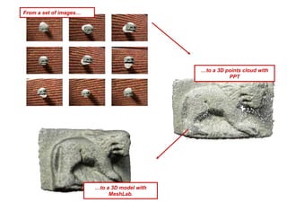 From a set of images…




                                              …to a 3D points cloud with
                                                        PPT




                        …to a 3D model with
                             MeshLab.
 