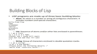 Building Blocks of Lisp
 