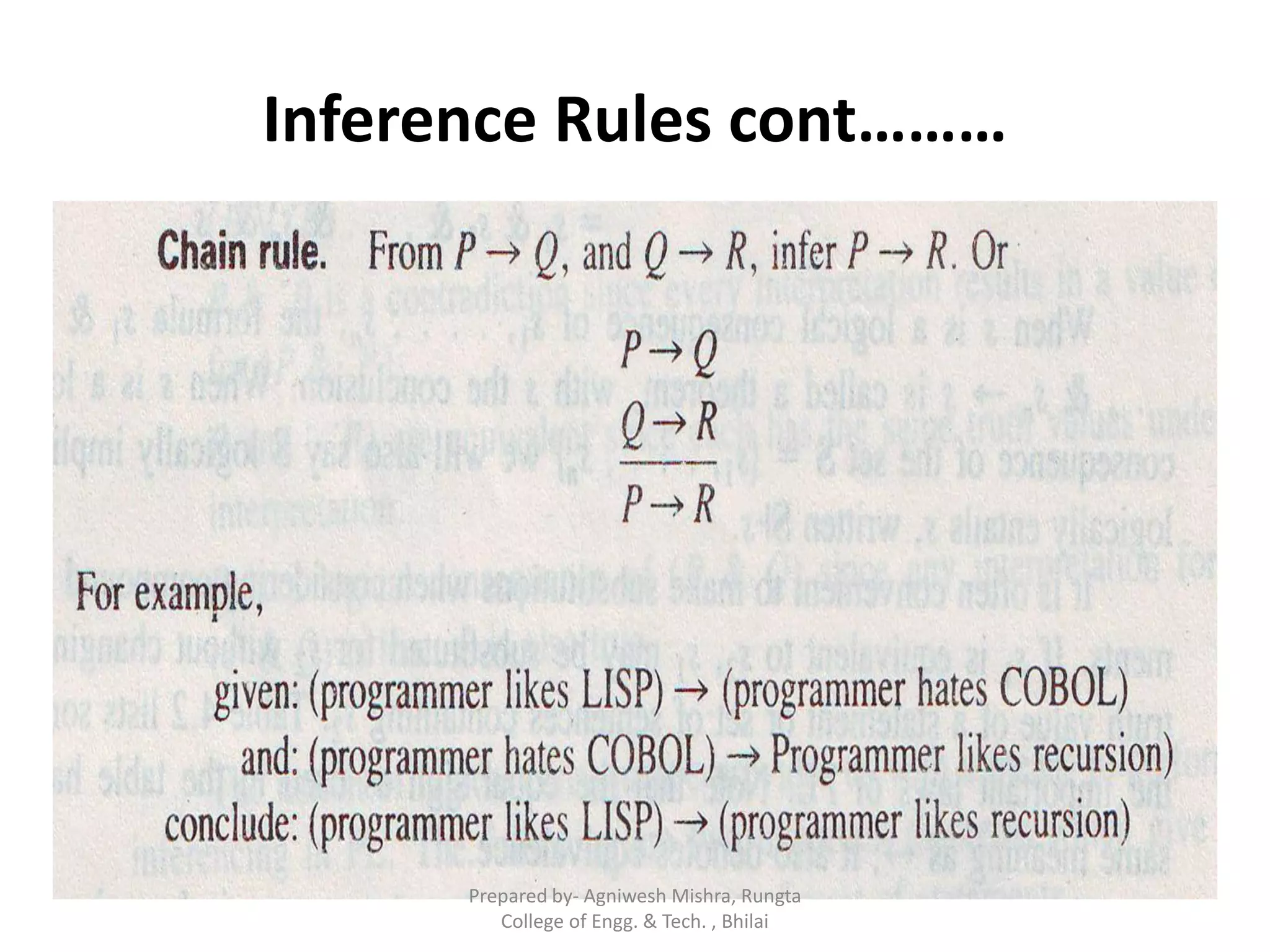 Inference Rules cont………
Prepared by- Agniwesh Mishra, Rungta
College of Engg. & Tech. , Bhilai
 