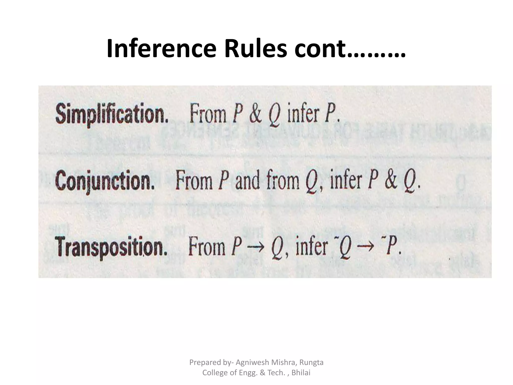 Inference Rules cont………
Prepared by- Agniwesh Mishra, Rungta
College of Engg. & Tech. , Bhilai
 