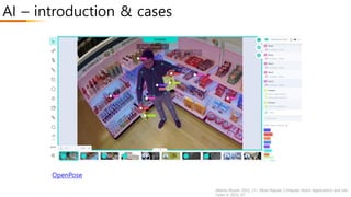 AI – introduction & cases
Alberto Rizzoli, 2022, 27+ Most Popular Computer Vision Applications and Use
Cases in 2022, V7
OpenPose
 