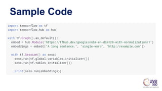 Sample Code
Reference: https://www.tensorflow.org/hub/
 
