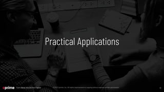 13
©2023 Cprime, Inc. All rights reserved and no copying without express written permission.
Turn Ideas into Action Faster 13
©2023 Cprime, Inc. All rights reserved and no copying without express written permission.
Turn Ideas into Action Faster
Practical Applications
1313
 