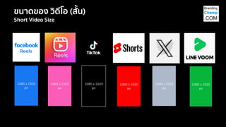 ขนาดของ วิดีโอ (สั้น)
Short Video Size
1080 x 1920
px
1080 x 1920
px
1080 x 1920
px
1080 x 1920
px
1080 x 1920
px
1080 x 1920
px
 