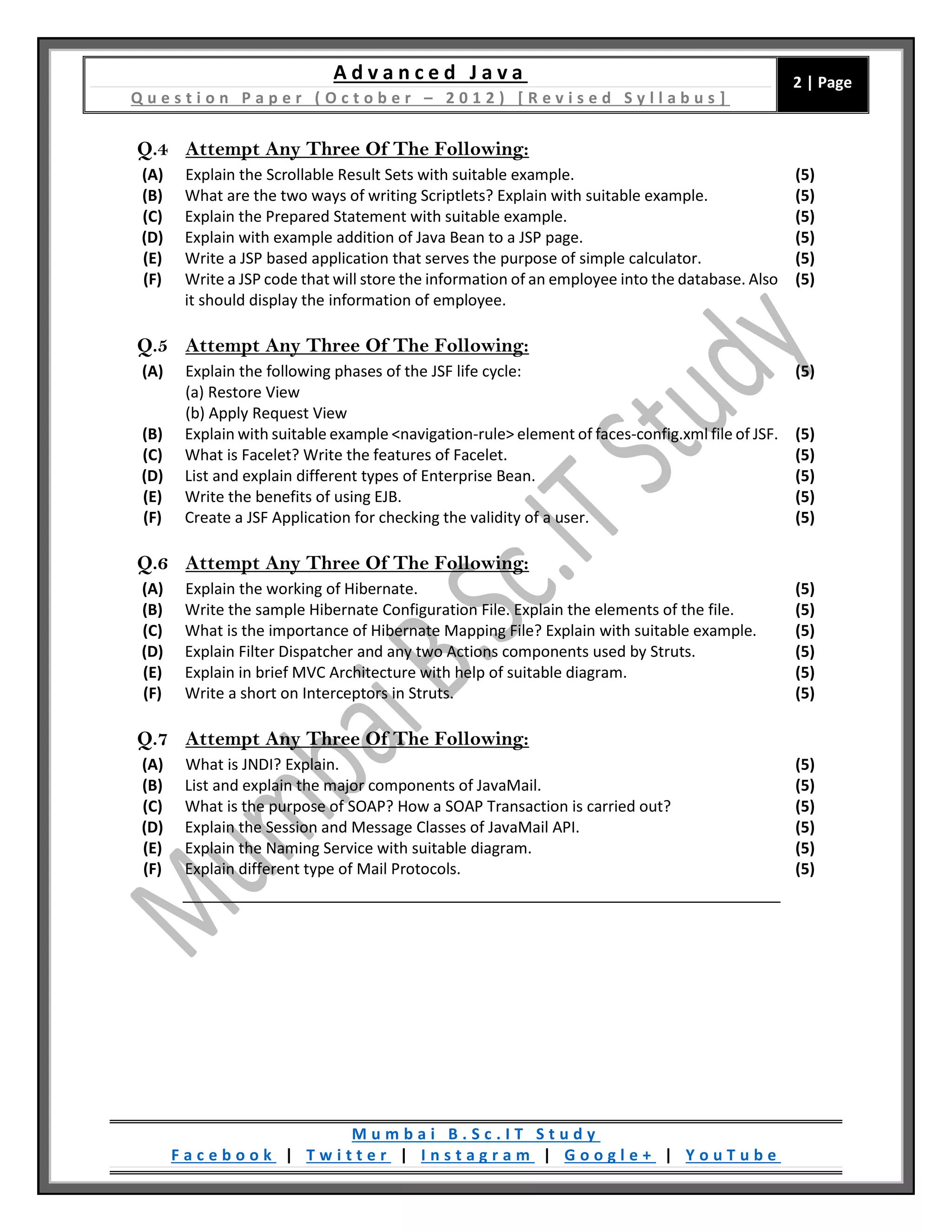 Advanced Java (Revised Syllabus) [QP / October - 2012] | PDF