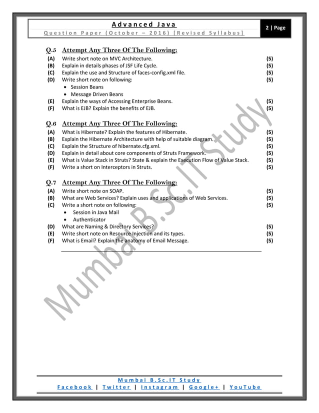 Advanced Java (Revised Syllabus) [QP / October - 2016] | PDF