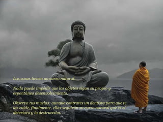 Las cosas tienen un curso natural. Nada puede impedir que los objetos sigan su propio y espontáneo desenvolvimiento. Observa tus muelas: aunque contrates un dentista para que te las cuide, finalmente, ellas seguirán su curso natural que es el deterioro y la destrucción. 