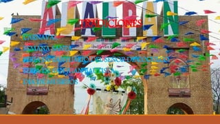 TRADICIONES
CARNAVAL
SEMANA SANTA
FERIA DE SANTUARIO DEL SEÑOR DE COCULCO
FERIA DE SAN JUAN BAUTISTA
DIA DE MUERTOS
 