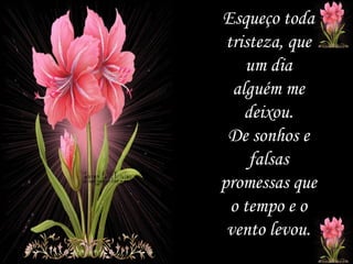 Esqueço toda tristeza, que um dia alguém me deixou. De sonhos e falsas promessas que o tempo e o vento levou. 