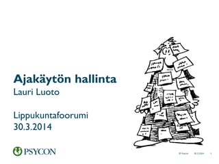 130.3.2014© Psycon
Ajakäytön hallinta
Lauri Luoto
Lippukuntafoorumi
30.3.2014
 