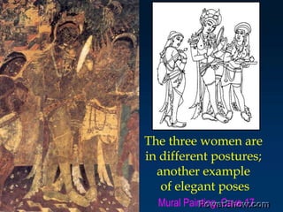 The three women are <br />in different postures; <br />another example <br />of elegant poses<br />Mural Painting, Cave 17...
