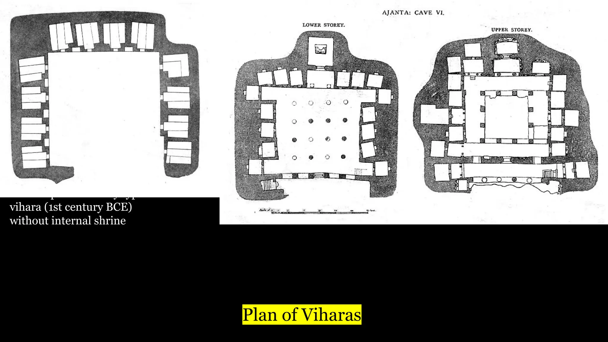 Cave 12 plan: an early type of
vihara (1st century BCE)
without internal shrine
Plan of Viharas
 