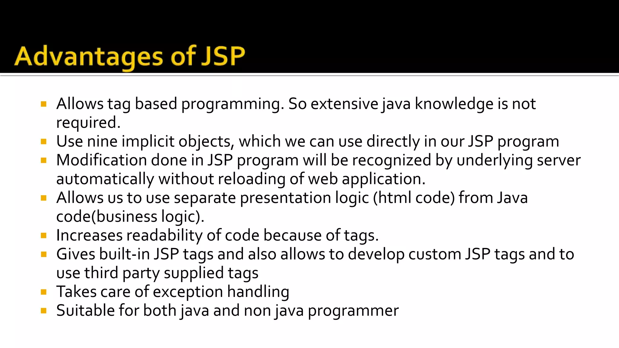 JSP overview | PPTX | Web Development | Internet