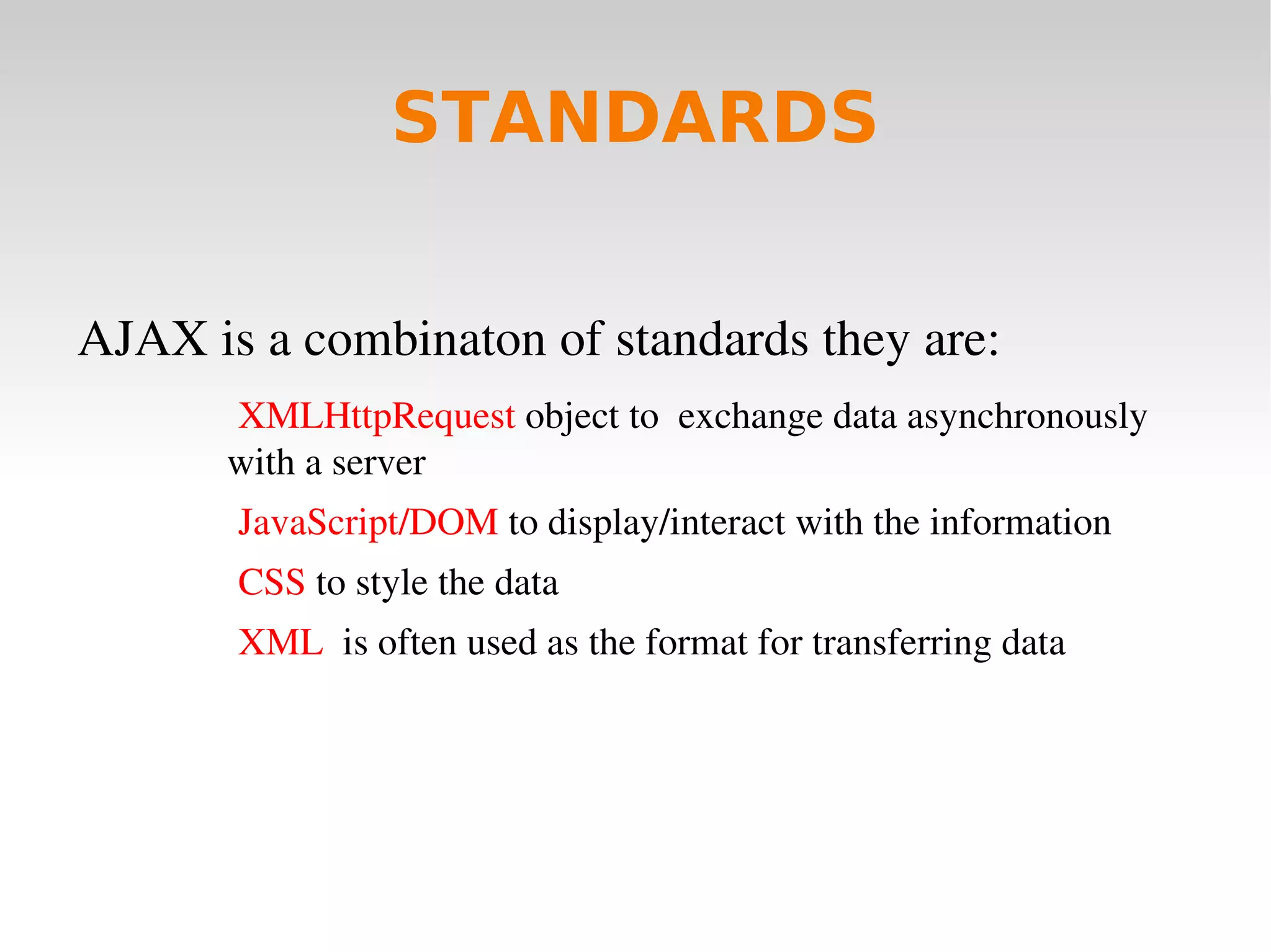 AJAX tells new way to use the existing standards.