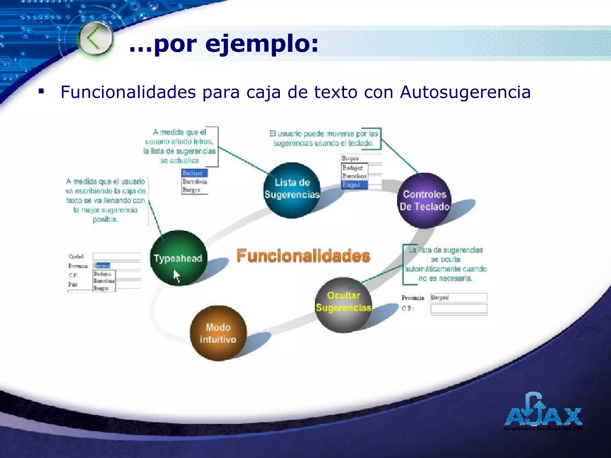… por ejemplo: Funcionalidades para caja de texto con Autosugerencia 