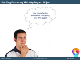 © People Strategists www.peoplestrategists.com Slide 26 of 76
Fetching Data using XMLHttpRequest Object
How to display the
Web server’s response
on a Web page?
 