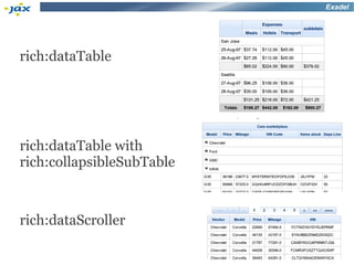 Exadel




rich:dataTable




rich:dataTable with
rich:collapsibleSubTable



rich:dataScroller
 