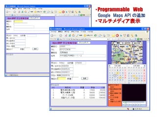 ・Programmable Web
 Google Maps API の追加
・マルチメディア表示
 