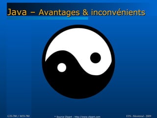 Java – Avantages & inconvénients




GTI-780 / MTI-780   * Source Clipart : http://www.clipart.com   ETS - Montréal - 2009
 