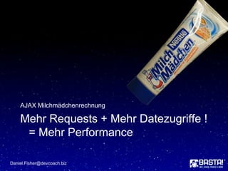 Mehr Requests + Mehr Datezugriffe !
= Mehr Performance
AJAX Milchmädchenrechnung
Daniel.Fisher@devcoach.biz
 