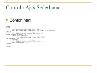 Contoh: Ajax Sederhana
 Contoh.html
 