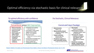 Optimal efficiency via stochastic basis for clinical relevance
March 16, 2016 FDA CDER White Oak, Building 22, Room 2205 5
To optimal efficiency with confidence Via Stochastic, Clinical Relevance
Research Related to Formulation and Pharmaceutical Product Stability. Advisory Committee for Pharmaceutical Science. April 14, 2010
 