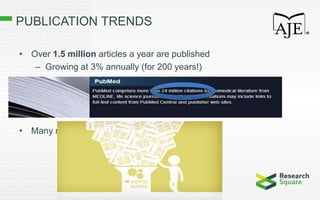 PUBLICATION TRENDS
• Over 1.5 million articles a year are published
– Growing at 3% annually (for 200 years!)
• Many more are submitted to journals each year
 