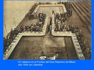 121 tableros en el Frontón del Club Deportivo de Bilbao
año 1934 con Lilienthal.
 