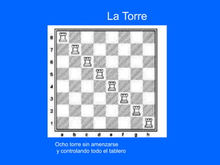 Ocho torre sin amenzarse
y controlando todo el tablero
La Torre
 