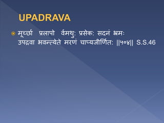  मूचर्ाण प्रलापो वणमथु: प्रसेक: सदनं भ्रमाः
उपरवा भवन्त्येते मरणं चाप्यजीर्णणत: ||५०४|| S.S.46
 