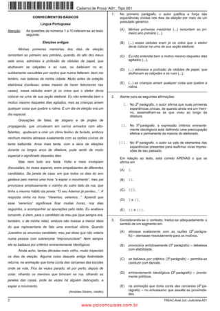 D ¿P GH
   FRQFOXLU SHODV UHVSRVWDV jV TXHVW}HV IRUPXODGDV

4. O tempo de duração desta prova é de 4 horas e 30 minutos (4h 30 min), incluída a leitura da instruções e o
   SUHHQFKLPHQWR GR FDUWmR GH OHLWXUD ySWLFD FDUWmR GH UHVSRVWDV 