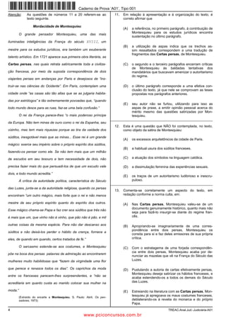KRUD GR LQtFLR GD SURYD

6. DGD TXHVWmR RIHUHFH 5 alternativas de resposta representadas pelas letras a b c d e e, sendo somente
   uma correspondente à resposta correta.

7. ,QLFLDGD D SURYD p YHGDGR IRUPXODU SHUJXQWDV SRLV R HQWHQGLPHQWR GDV TXHVW}HV p SDUWH LQWHJUDQWH GD PHVPD

8. 1mR p SHUPLWLGR FRPXQLFDUVH FRP RXWUR FDQGLGDWR RX VRFRUUHUVH GH FRQVXOWDV D OLYURV DQRWDo}HV DJHQGDV
   HOHWU{QLFDV JUDYDGRUHV XVDU PiTXLQD FDOFXODGRUD WHOHIRQH FHOXODU HRX VLPLODUHV RX TXDOTXHU LQVWUXPHQWR
   UHFHSWRUWUDQVPLVVRU GH PHQVDJHQV

9. No CARTÃO DE LEITURA ÓPTICA PERSONALIZADO (CARTÃO DE RESPOSTAS) YRFr GHYH SUHHQFKHU
   totalmente apenas uma alternativa (a, b, c, d, e) de cada questão, com caneta de ponta grossa azul ou
   SUHWD VX¿FLHQWHPHQWH SUHVVLRQDGD FRQIRUPH LQVWUXomR FRQWLGD QR FDUWmR
10. $R ¿QDO GD SURYD YRFr GHYH GHYROYHU j ¿VFDOL]DomR GD VDOD R CARTÃO DE RESPOSTAS devidamente
  assinado, VHP DPDVViOR RX GREUiOR porquanto ele é insubstituível. 2V WUrV ~OWLPRV FDQGLGDWRV GHYHUmR
  permanecer na sala até a entrega do Cartão de Respostas pelo último candidato.

11.   É importante que o candidato na devolução do seu Cartão de Respostas e de sua Folha de Prova
      'LVFXUVLYD DR ¿QDO GD VXD SURYD DVVLQH D OLVWDJHP TXH DWHVWDUi D HQWUHJD GR PHVPR

12. $ TXHVWmR QmR DVVLQDODGD RX DVVLQDODGD FRP PDLV GH XPD DOWHUQDWLYD HPHQGDGD UDVXUDGD ERUUDGD RX TXH
  YLHU FRP RXWUD DVVLQDODomR TXH QmR D SUHYLVWD QR LWHP  é nula.
13. 2 *DEDULWR 3UHOLPLQDU GD SURYD VHUi GLYXOJDGR QR VLWH ZZZFRQHVXORUJ HP DWp FLQFR GLDV ~WHLV
                                                                                                    BOA PROVA!




                                      www.pciconcursos.com.br
 