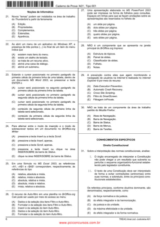 1.   Assinale a alternativa que completa correta e res
   Conhecimentos Básicos                                        pectivamente as lacunas do texto.

                                                                a)   contém – às – a – à
         Este texto pode ser visto como um pequeno              b)   contem – às – a – a
PDQXDO GH WUDEDOKR SDUD DWLYLVWDV VRFLDLV FDQGLGDWRV          c)   FRQWrP ± jV ± D ± j
DGYRJDGRV MXt]HV SURPRWRUHV FLGDGmRV H FLGDGmV               d)   contém – às – à – à
em geral.                                                       e)   contem – às – a – à
         (OH BBBBB LQIRUPDo}HV SUHFLRVDV VREUH D EUHYH
KLVWyULD GD /HL  TXH WURX[H SDUD R QRVVR 'LUHLWR     2.   Assinale a alternativa em que a expressão não
normas que permitem a cassação de candidatos en                FRQWHQKD PDUFDV GH VXEMHWLYLGDGH
volvidos em atos de compra de votos e uso eleitoral da
PiTXLQD DGPLQLVWUDWLYD                                         a)   LQIRUPDo}HV SUHFLRVDV ž SDUiJUDIR 